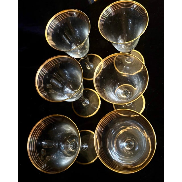 Mid 20th Century Gold Trim Optical Paneled Goblets - Set of Six For Sale - Image 4 of 12