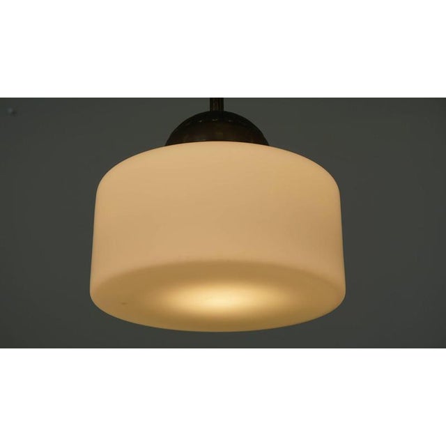 White Vintage Glass and Brass Pendant Lamp For Sale - Image 8 of 9