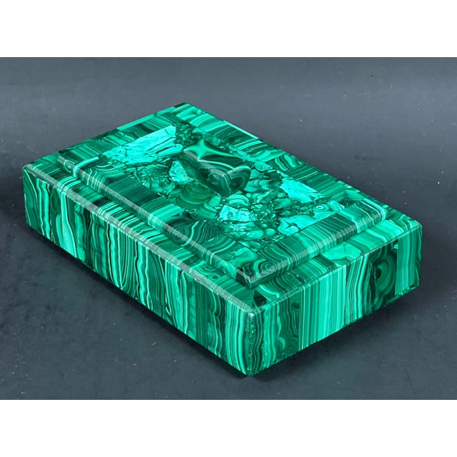 Contemporary Late 20th Century Carved Malachite Stone Jewelry Box For Sale - Image 3 of 11