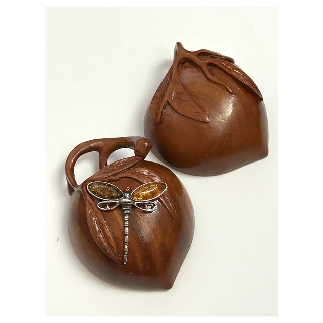 Brown Ooak, Rare, Carved Trinket Box/Sterling, Amber For Sale - Image 8 of 9