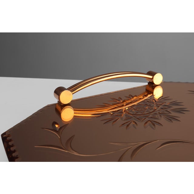 Art Deco Mirrored Glass and Copper Tray, Belgium, 1920s For Sale - Image 4 of 13