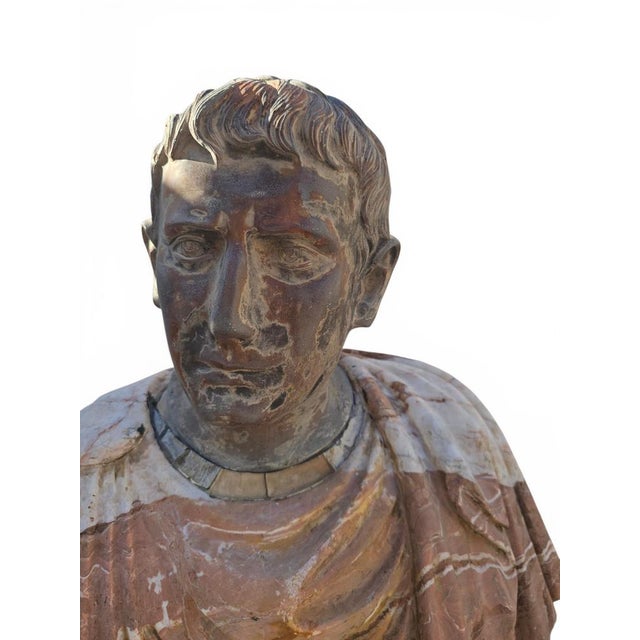 Roman Emperor Bust, 20th Century, Polychrome Marblle For Sale - Image 6 of 14