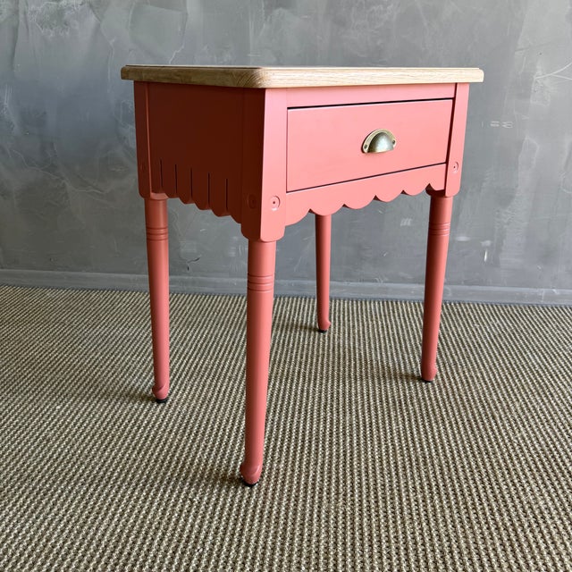 Early 21st Century Painted Night Stand or Side Table in Salmon Pink With Natural White Oak Top For Sale - Image 5 of 10