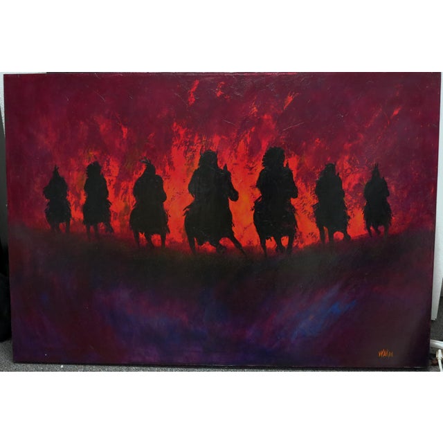 Original Painting by Donald Brewer Wakpa "Untitled" 7 Night Riders Unframed - Gallery wrapped canvas Original Oil Painting...