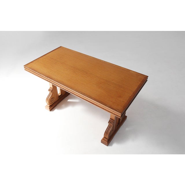 Wood Art Deco Oak Coffee Table with Sculpted Details, Belgium, 1940s For Sale - Image 7 of 12