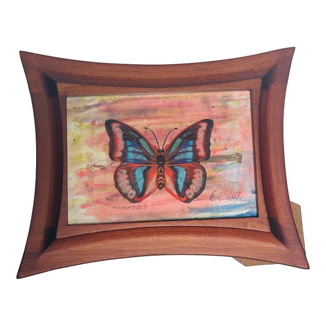 Collage Red Butterfly in Abstract Painting Framed For Sale