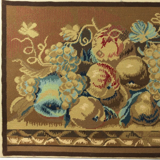 Vintage Hand Stitched Needlepoint Tapestry Still Life of Fruit – Rustic Wall Art in Earth Tones For Sale - Image 4 of 9