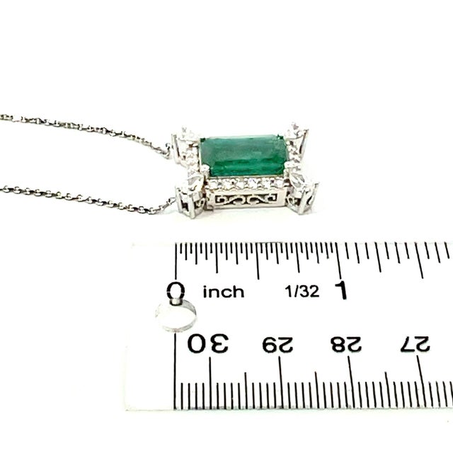 Green Natural Emerald Diamond Necklace 18" 14k Gold 6.04 TCW Certified For Sale - Image 8 of 12