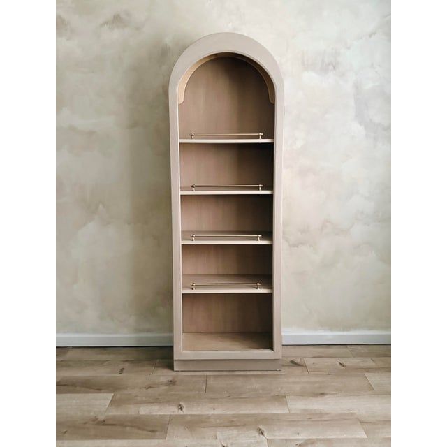 1970s Mid-Century Style Arched Display Cabinet With Brass Gallery Rails For Sale - Image 9 of 14