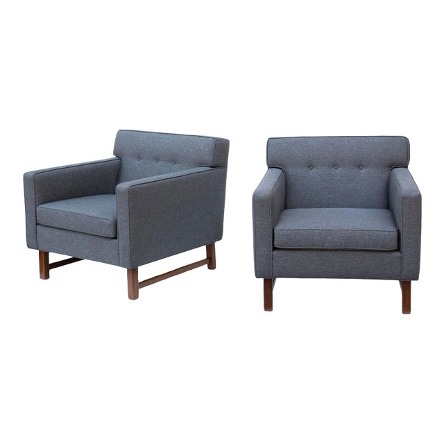 Tufted Midcentury Armchairs in the Style of Dunbar- a Pair For Sale