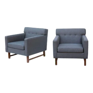 Tufted Midcentury Armchairs in the Style of Dunbar- a Pair