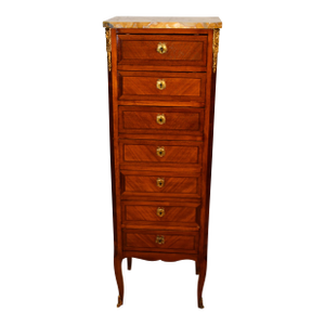 1920s Antique French Louis XV Walnut Satinwood Inlay & Marble Top Lingerie Stand