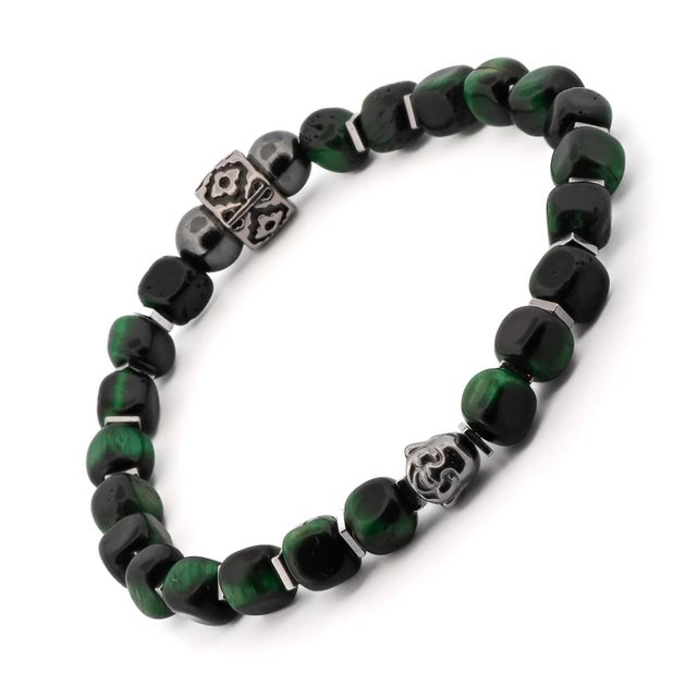Metal Green Tiger's Eye Buddha Bracelet For Sale - Image 7 of 9