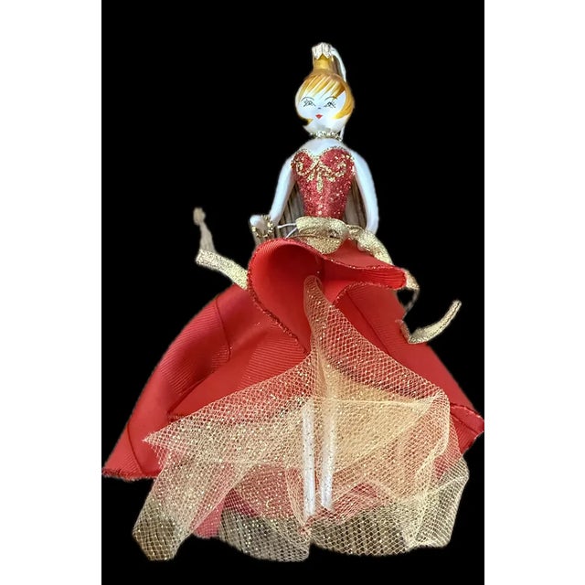 Italian Soffieria De Carlini Mouth-Blown Italian Christmas Ornament Fashionista Lady in Red Gown For Sale - Image 3 of 4