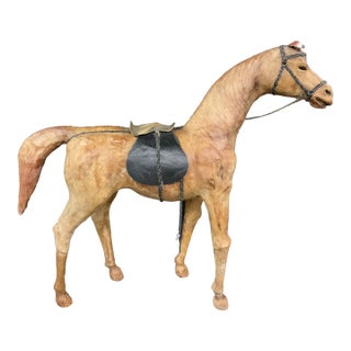 Vintage 1950s Tall Brown Leather Standing Horse Sculpture For Sale