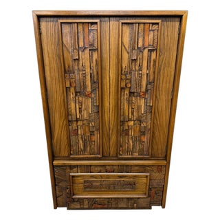 Mid-Century Modern Lane Pueblo Brutalist Oak Armoire For Sale