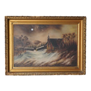 Antique Oil on Canvas “St. Theobalds Chapel” by Edna M. Austin, March 1892 Signed en Verso For Sale