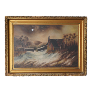 Antique Oil on Canvas “St. Theobalds Chapel” by Edna M. Austin, March 1892 Signed en Verso