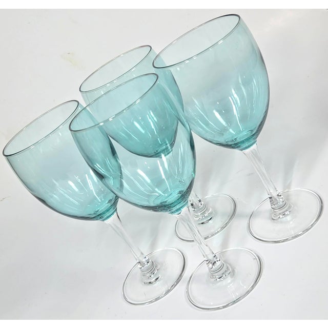 Glass Aquamarine Goblets- Set of Four For Sale - Image 7 of 9