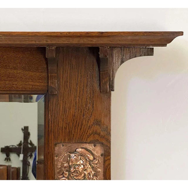 Arts and Crafts Era Beveled Overmantle Mirror With Oak Frame (H 18 X W 32) For Sale - Image 10 of 13