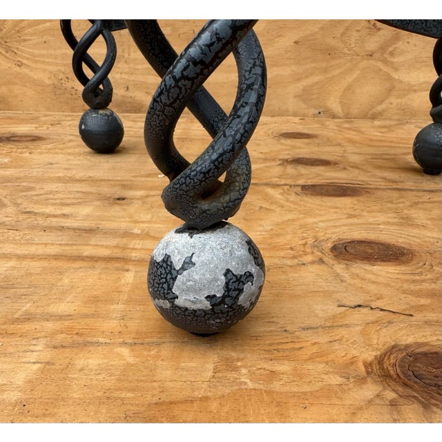 Onyx Late 20th Century Most Unusual Large Iron With Aluminum Feet Designer Spiral Leg Side Tables For Sale - Image 8 of 11
