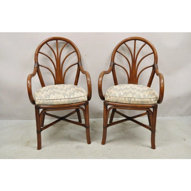 Late 20th Century Vintage Bentwood Rattan Hollywood Regency Fan Back Dining Chairs - Set of 4 For Sale - Image 11 of 12