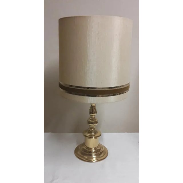 Metal Vintage German Table Lamp with Brass Base and Cream-Colored Fabric Shade, 1970s For Sale - Image 7 of 7