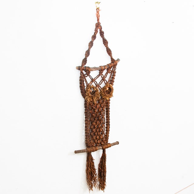 Unique vintage woven wall hanging Owl Macramé. Unsigned. Well executed piece.