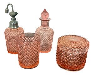 Vintage Pink Pressed Glass Bathroom Vanity Set, 1960s, Set of 4