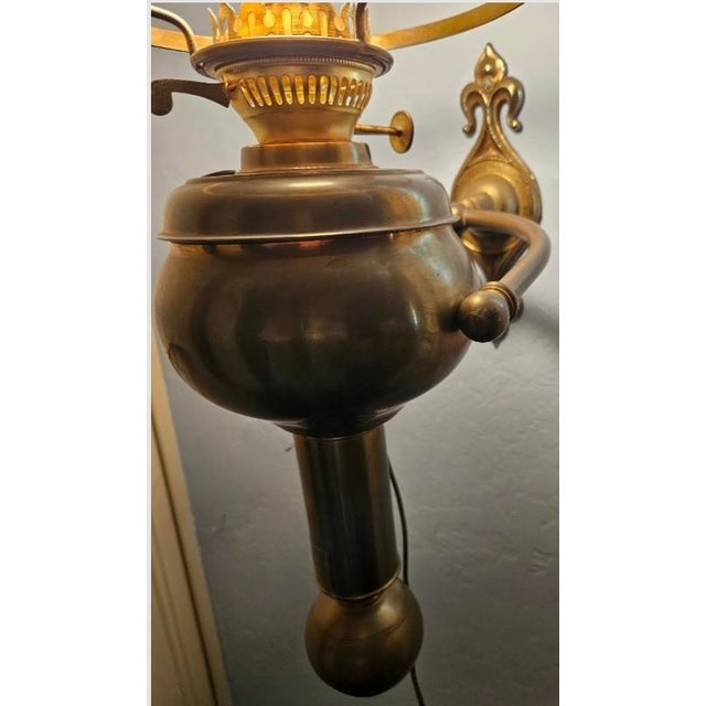 C Gray Chandlers 1882 Scotland Green Cased Glass Brass Gimble Wall Mount Lamp For Sale - Image 14 of 18