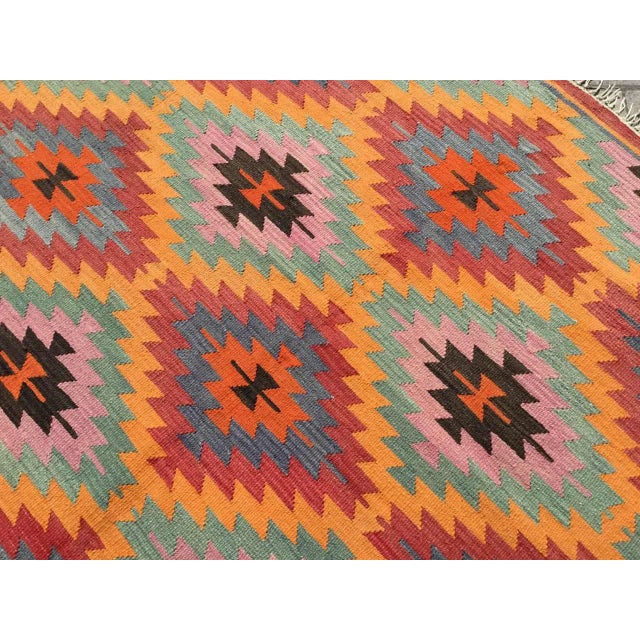 1960s Vintage Diamond Design Kilim Rug - 63" X 106" For Sale - Image 5 of 10