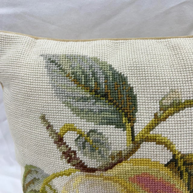 Ivory 1980s Vintage Fruit Design Needlepoint Pillow For Sale - Image 8 of 9