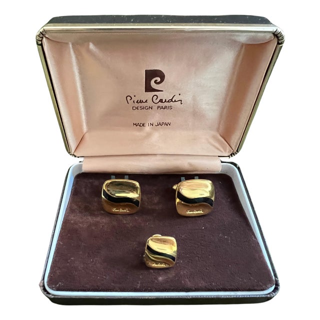 Rare Vintage PIERRE CARDIN CUFFLINKS & Tie Pin In Original Case Circa "1960" For Sale
