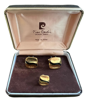 Rare Vintage PIERRE CARDIN CUFFLINKS & Tie Pin In Original Case Circa "1960"
