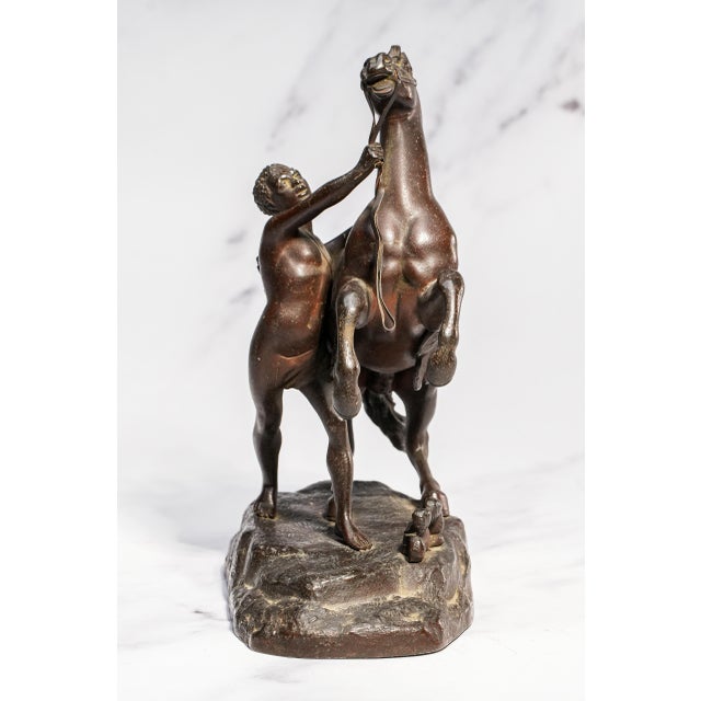 Metal Neoclassical Style Antique Victorian Cast Metal Statue Man With Horse Equestrian Home Decor For Sale - Image 7 of 15