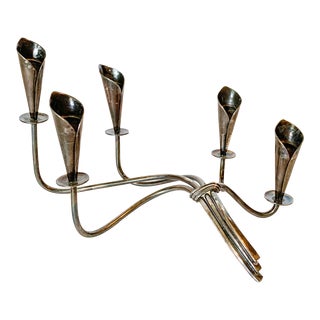 Mid Century Danish Hans Jensen Silver Calla Lily Candelabra For Sale