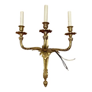 Vintage French Louis XVI Style Gilt Bronze 3-Light Wall Sconce For Sale