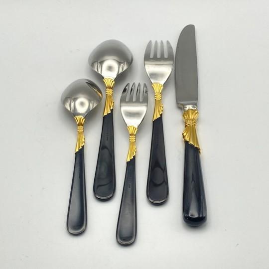 Service for 15 - Yamazaki "Lindi" Black Handle Gold Accent 75-Pieces: 15 Place Settings With Individual Neiman Marcus Storage Pouches For Sale In Philadelphia - Image 6 of 17