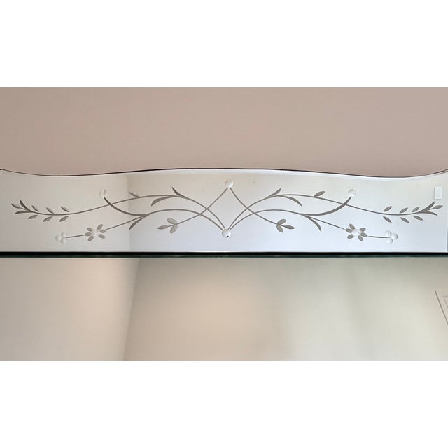 1950s Monumental Art Deco Venetian Scalloped Mirror With Etched Glass Floral Motif, 1950s For Sale - Image 5 of 10