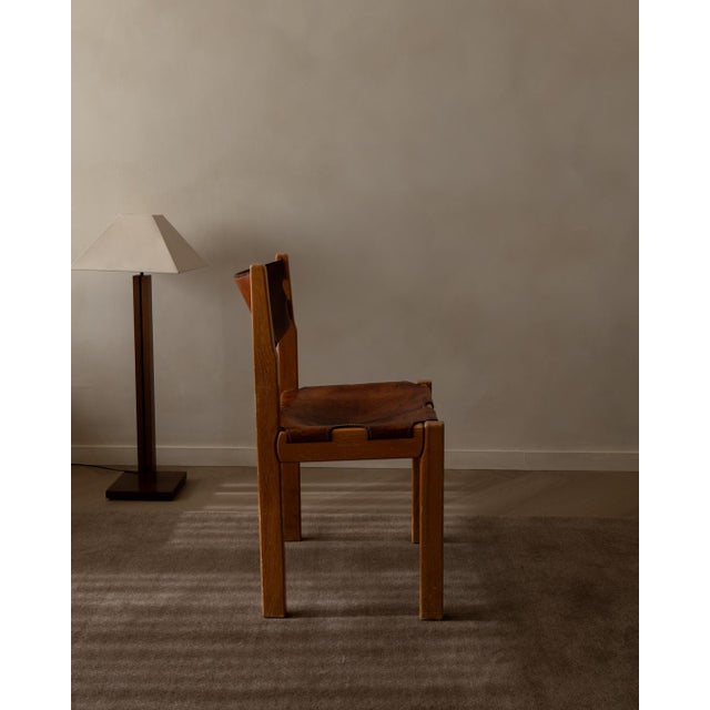 Vintage French Elm and Cognac Leather Chair from Maison Regain, 1970s For Sale - Image 6 of 16