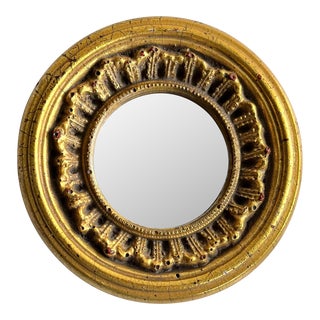 1960s E.a. Riba Co. Inc. Brooklyn Ny Diminutive Round Gilt Mirror For Sale