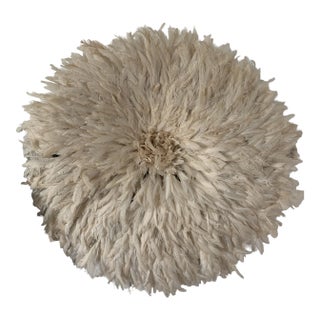 African Juju Feather Headdress, 28 In. Diameter, Off-White For Sale