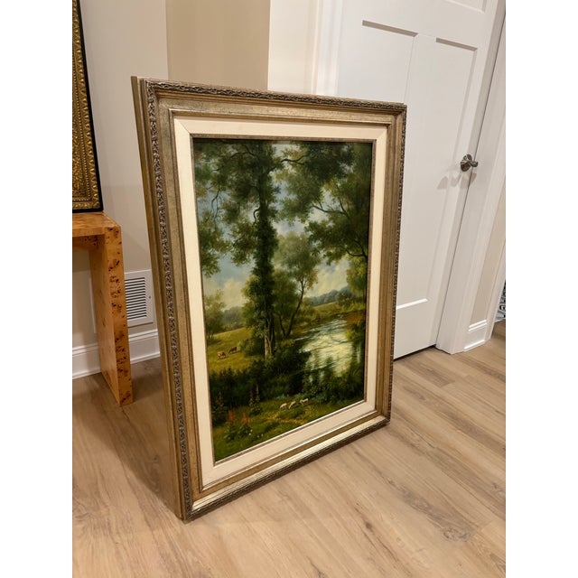 Early 21st Century Vintage Framed Landscape Oil Print on Canvas For Sale - Image 5 of 9