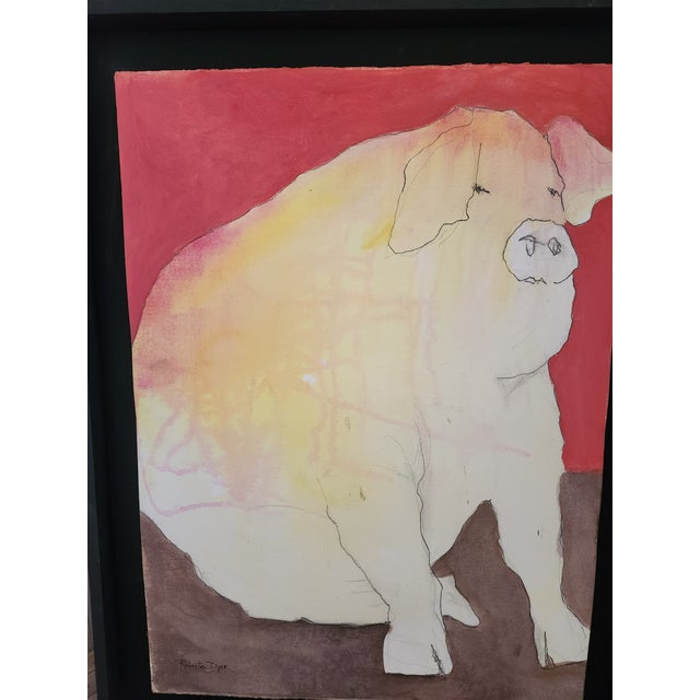 Pink Fabulous Superior Pig by Roberta Dyer Fine Art Water Media Painting For Sale - Image 8 of 13