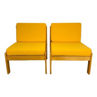 Vintage Scandinavian Pine and Fabric Lounge Chairs, 1960s, Set of 2 For Sale