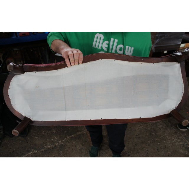 1970s Miniature Victorian Revival Red Velvet & Carved Mahogany Chaise Lounge Dog Bed For Sale - Image 13 of 13