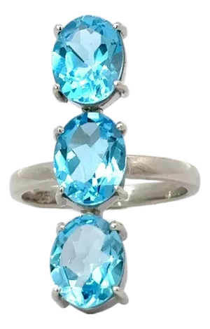 Unique Design 7.53 Carat Blue Topaz Three Stone Ring in 925 Silver - Size 7.5