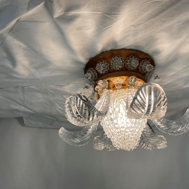 Contemporary Small Lead Cystal Flower Flush Fixture For Sale - Image 3 of 9