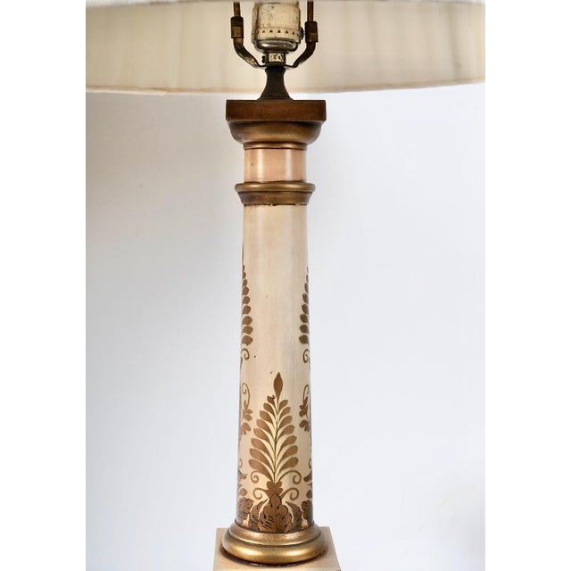 Traditional Pair Painted Tole Empire-Style Lamps, 20th Century For Sale - Image 3 of 9