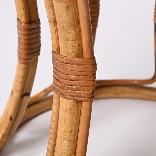 Wood Mid-Century Modern Rattan and Bamboo Italian Round Stool, 1960s For Sale - Image 7 of 15